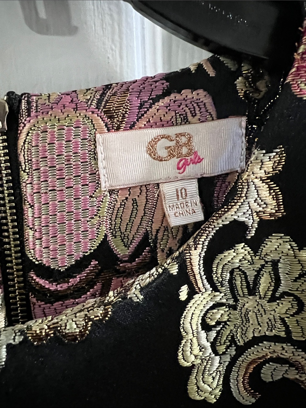 GB girls Black Brocade Dress with Pink & Gold Floral Jacquard - Picture 2 of 7